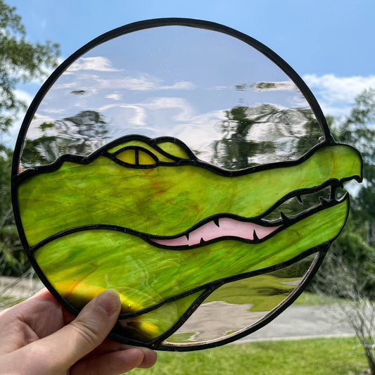 Alligator Stained Glass Suncatcher Green/Pink