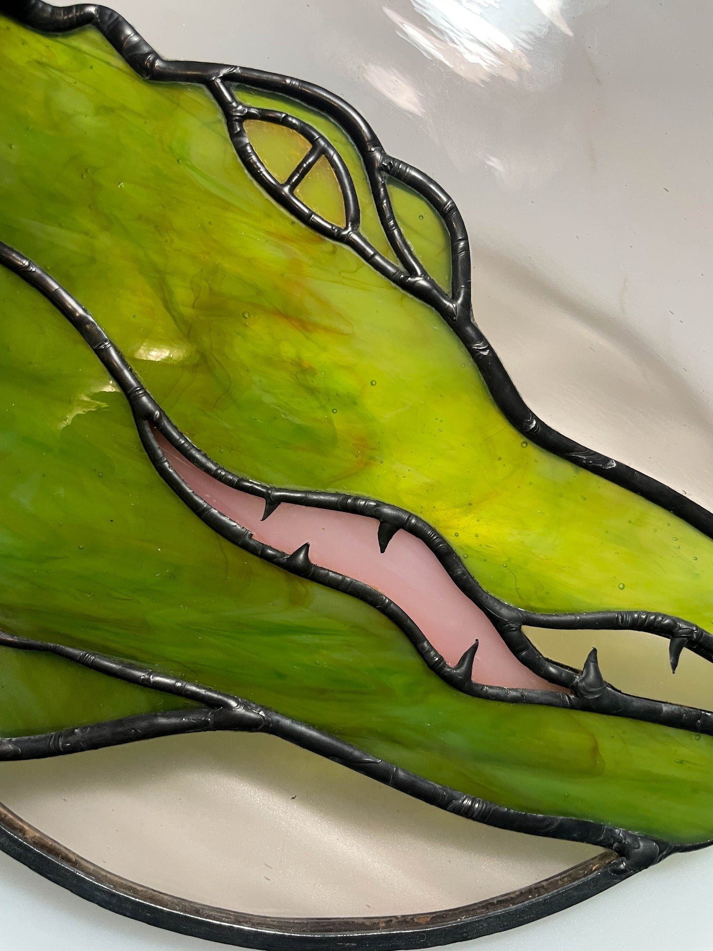 Alligator Stained Glass Suncatcher Lime/Pink