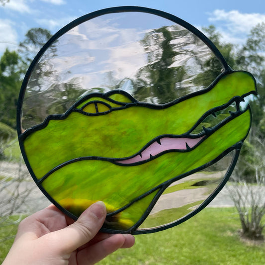 Alligator Stained Glass Suncatcher Lime/Pink