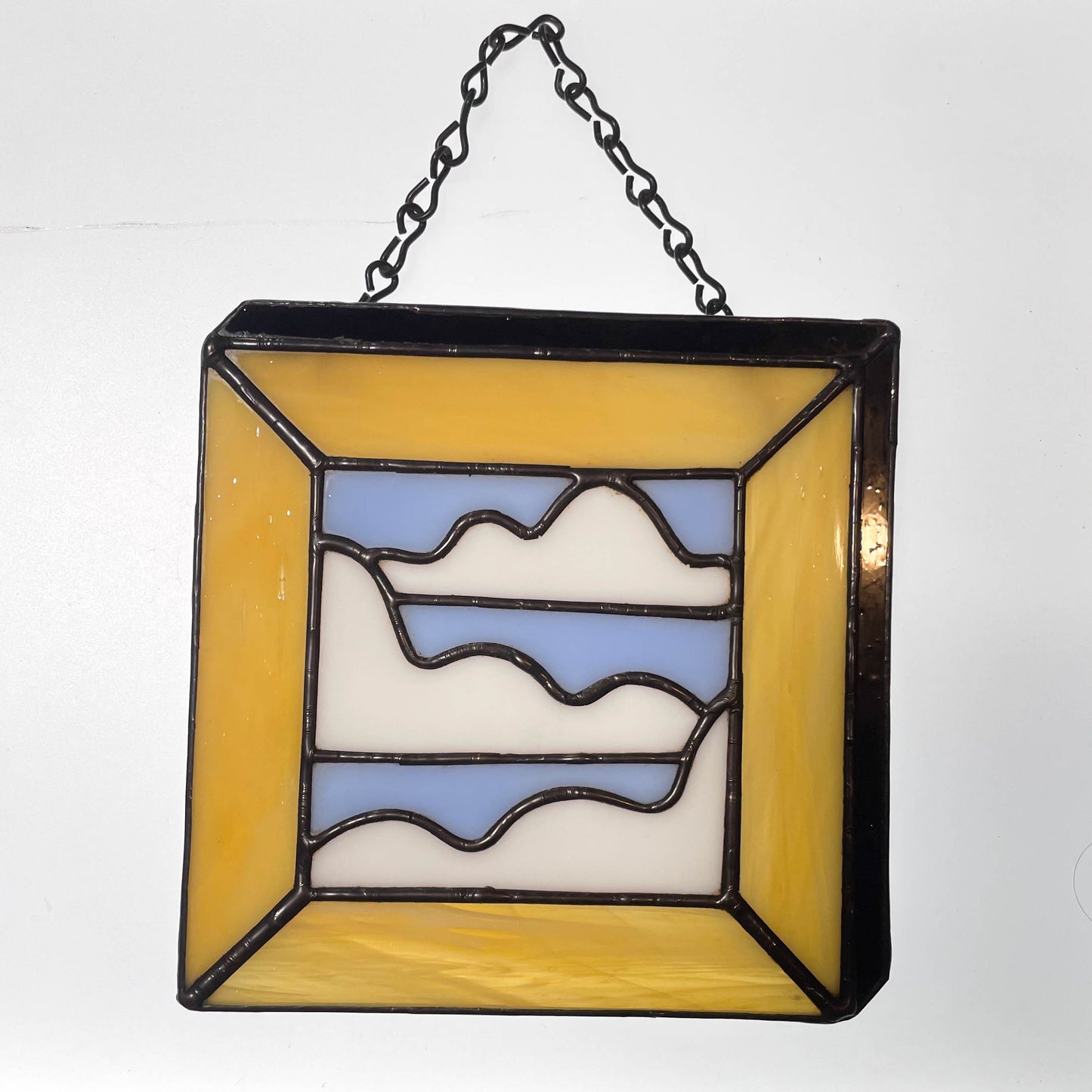 Cloudy Blue Sky 2-D Isometric Picture Frame Stained Glass Suncatcher