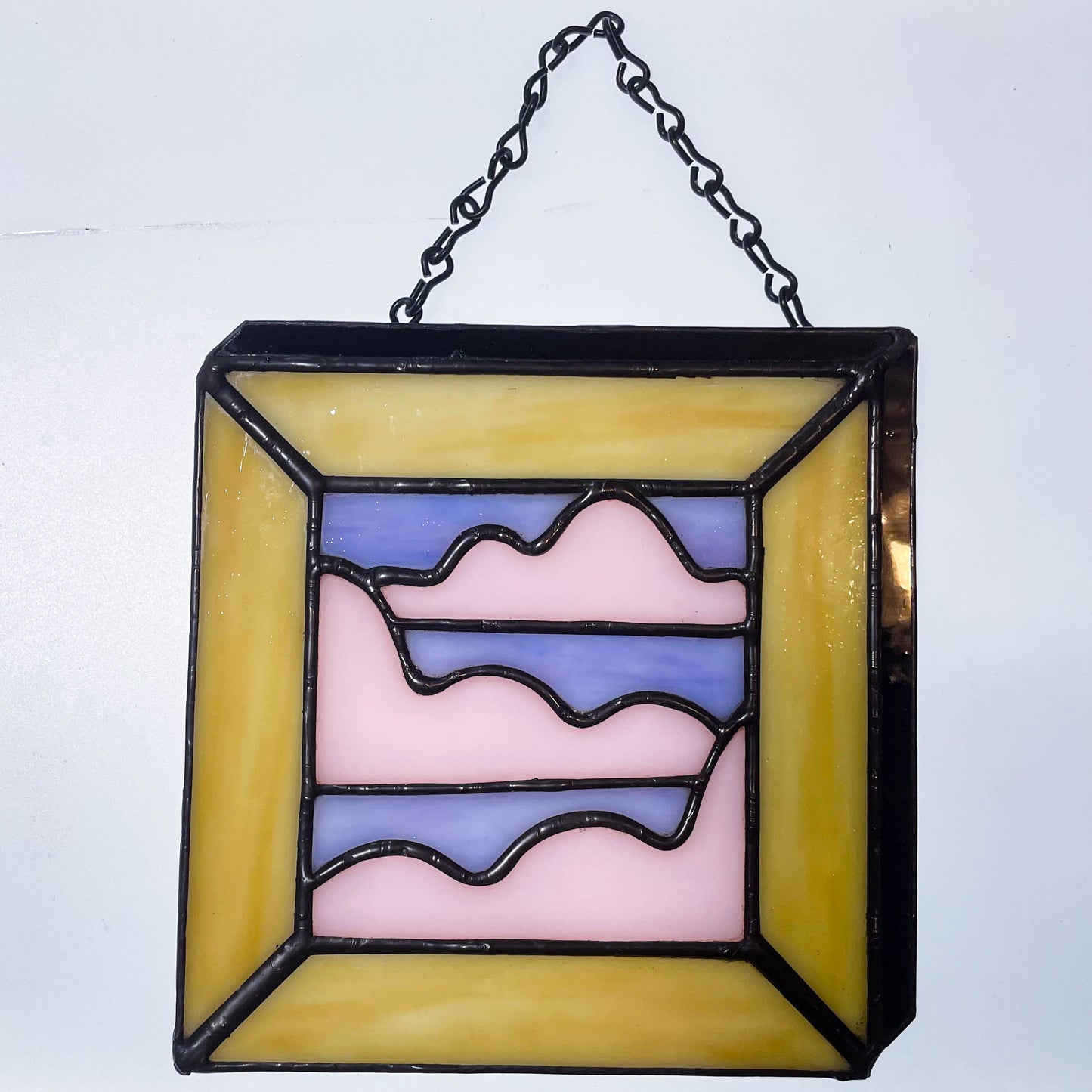 Cloudy Pink Sky 2-D Isometric Picture Frame Stained Glass Suncatcher