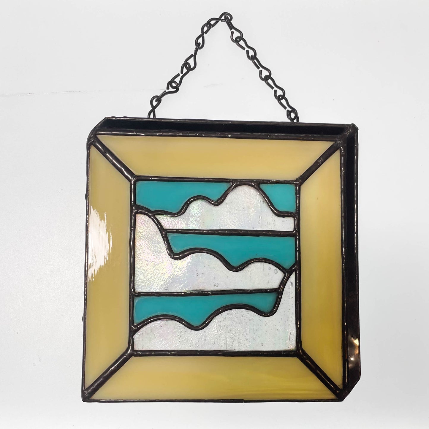 Cloudy Iridescent Sky 2-D Isometric Picture Frame Stained Glass Suncatcher