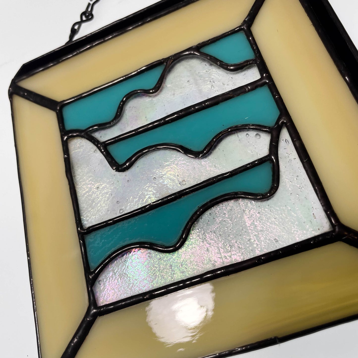 Cloudy Iridescent Sky 2-D Isometric Picture Frame Stained Glass Suncatcher