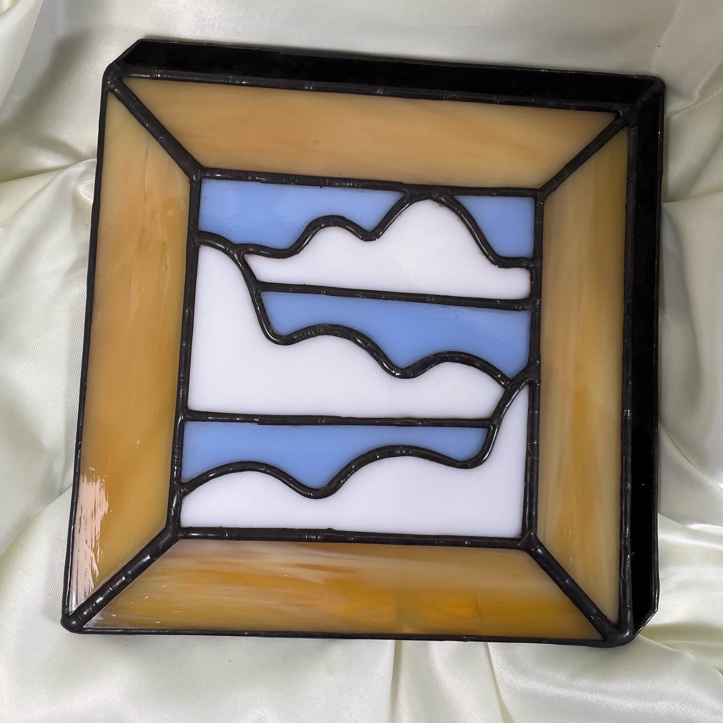 Cloudy Blue Sky 2-D Isometric Picture Frame Stained Glass Suncatcher