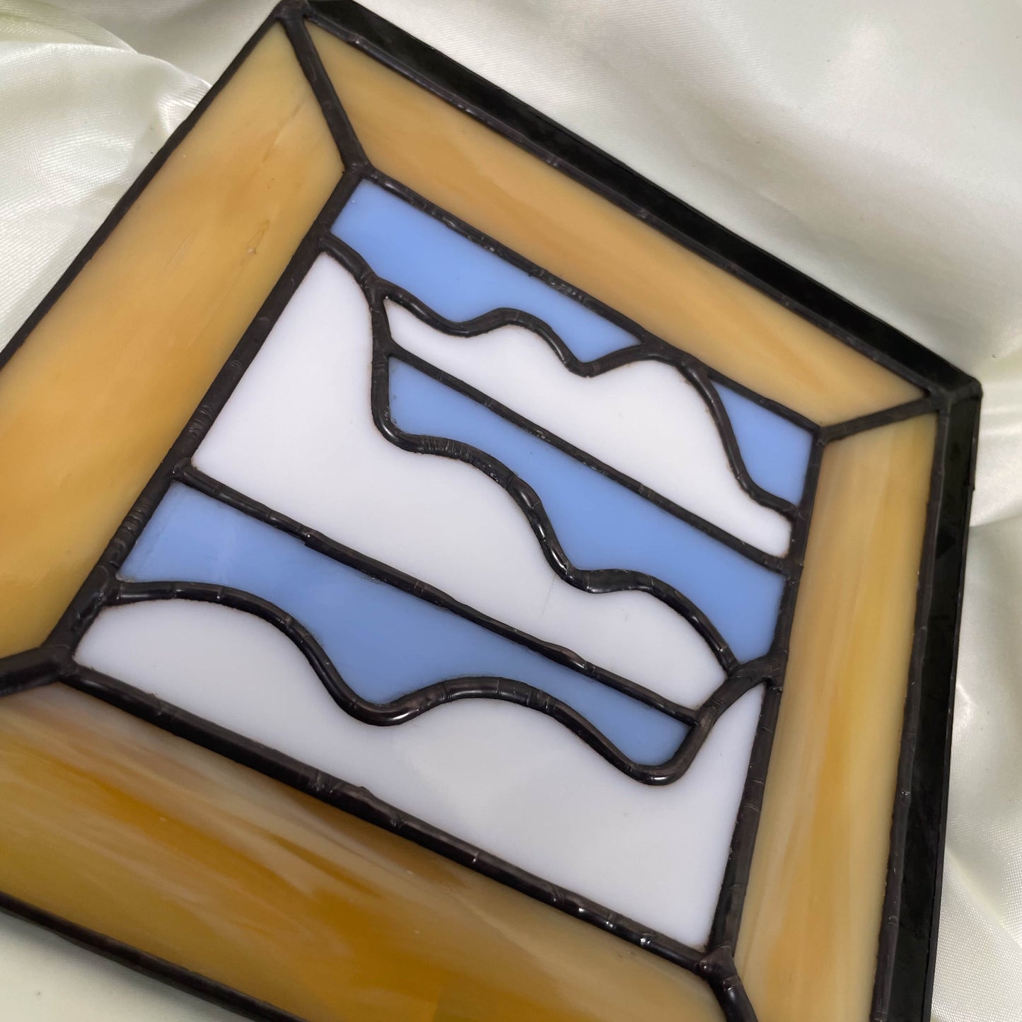 Cloudy Blue Sky 2-D Isometric Picture Frame Stained Glass Suncatcher