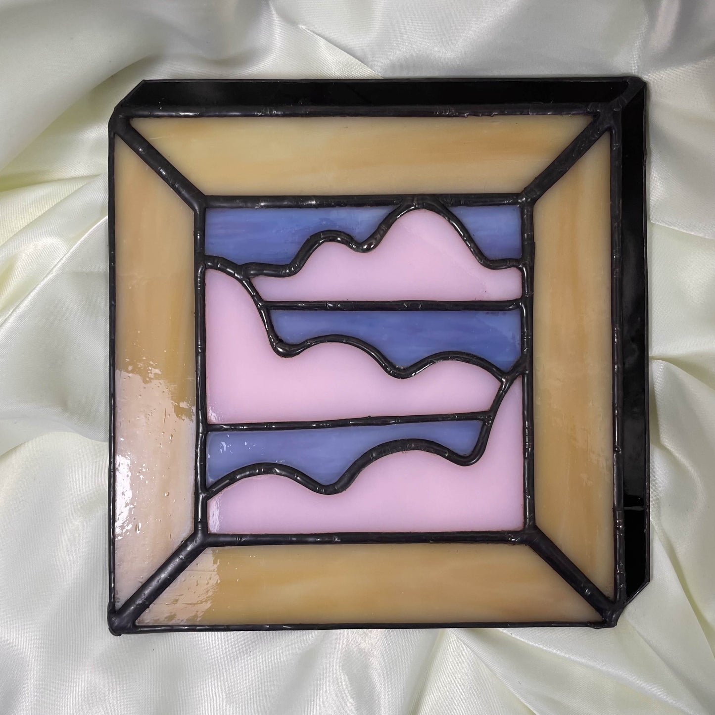 Cloudy Pink Sky 2-D Isometric Picture Frame Stained Glass Suncatcher