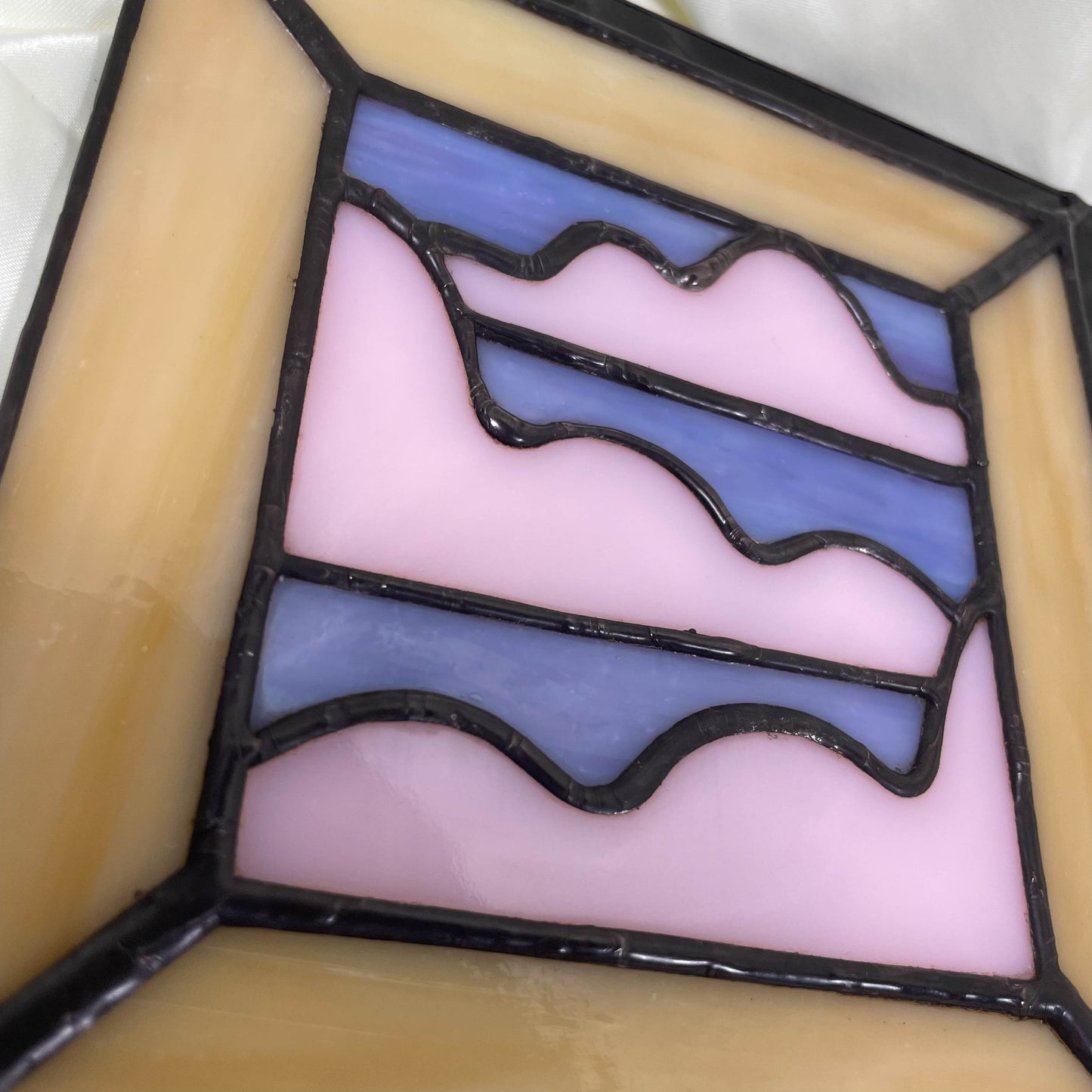 Cloudy Pink Sky 2-D Isometric Picture Frame Stained Glass Suncatcher