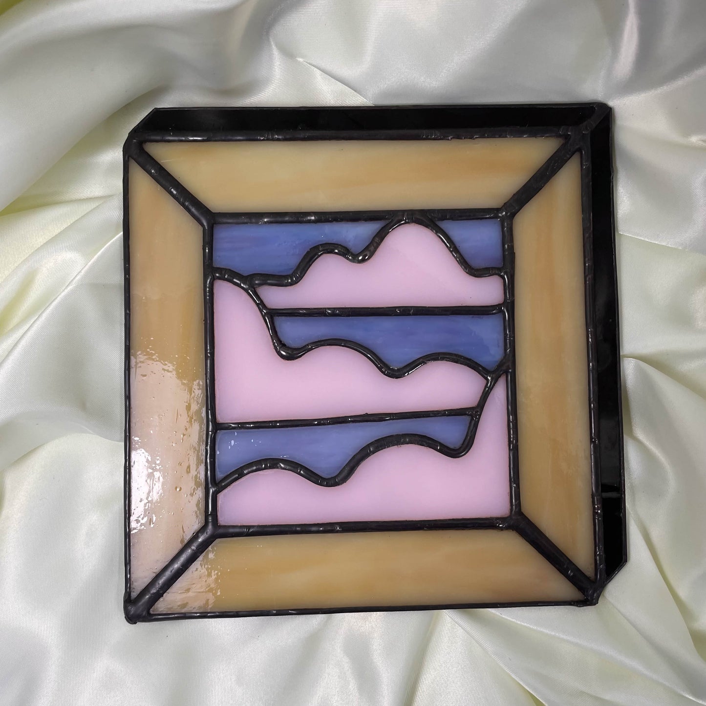 Cloudy Pink Sky 2-D Isometric Picture Frame Stained Glass Suncatcher