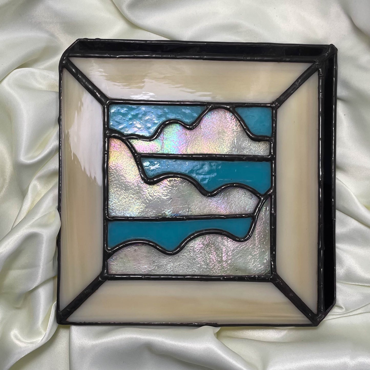 Cloudy Iridescent Sky 2-D Isometric Picture Frame Stained Glass Suncatcher