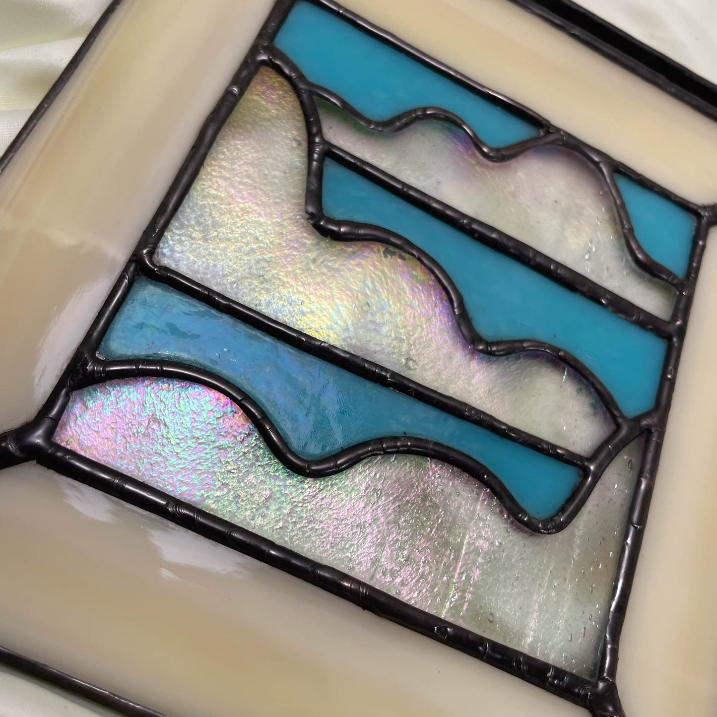 Cloudy Iridescent Sky 2-D Isometric Picture Frame Stained Glass Suncatcher