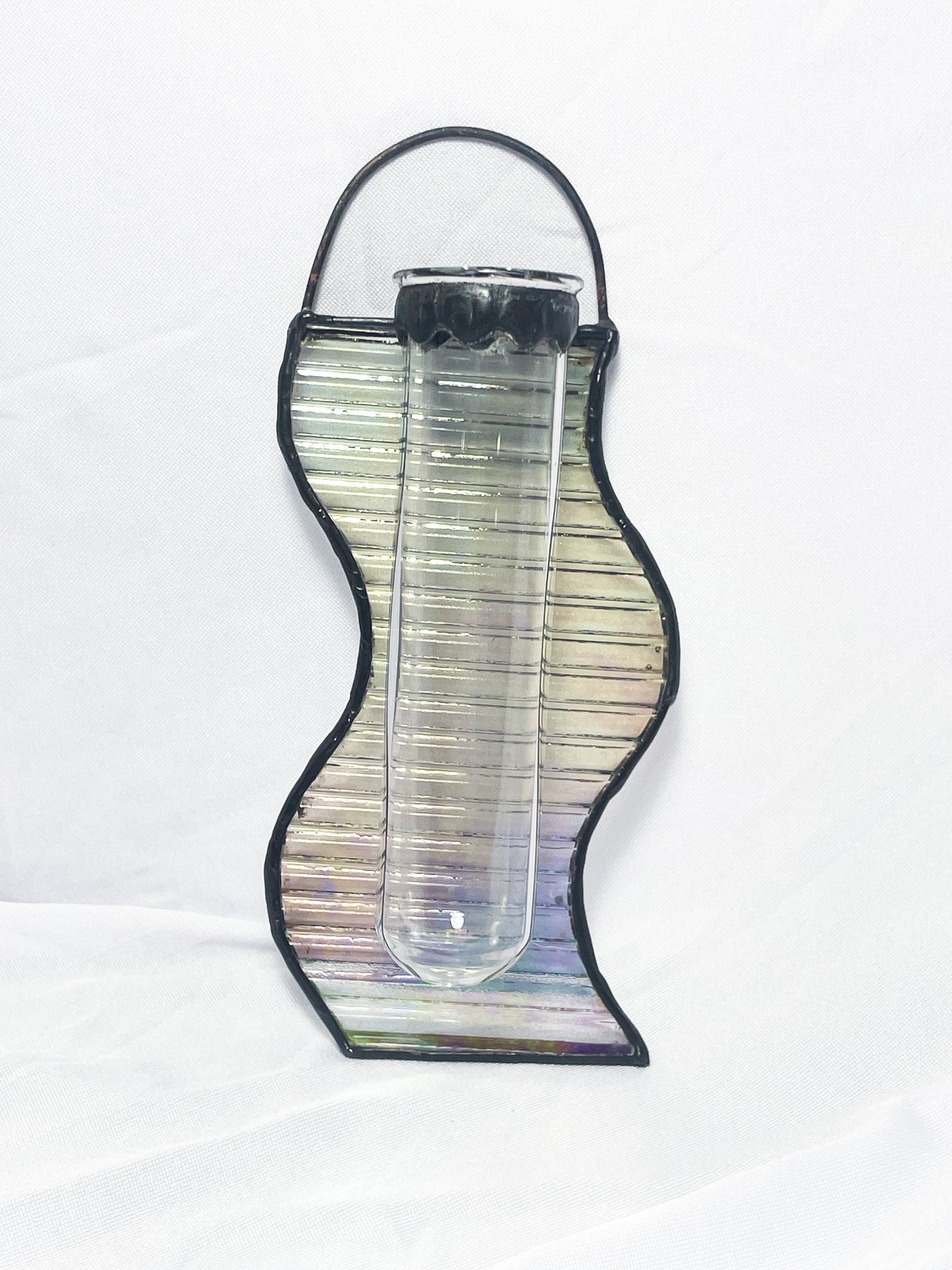 Hanging Plant Propagation Vase Iridized Clear Reeded Glass