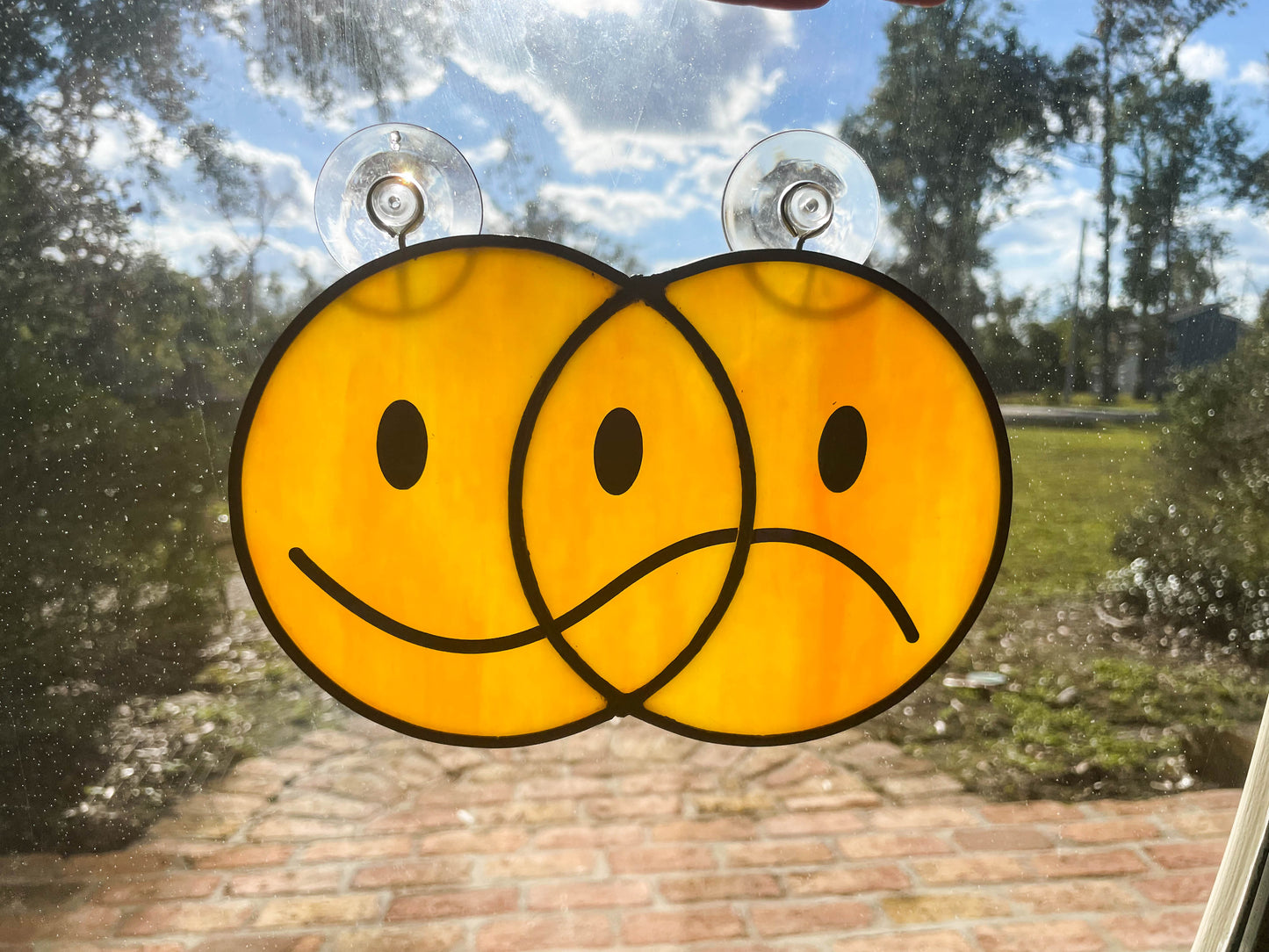 Smiley-Frowny Face Stained Glass Suncatcher (Opalescent)