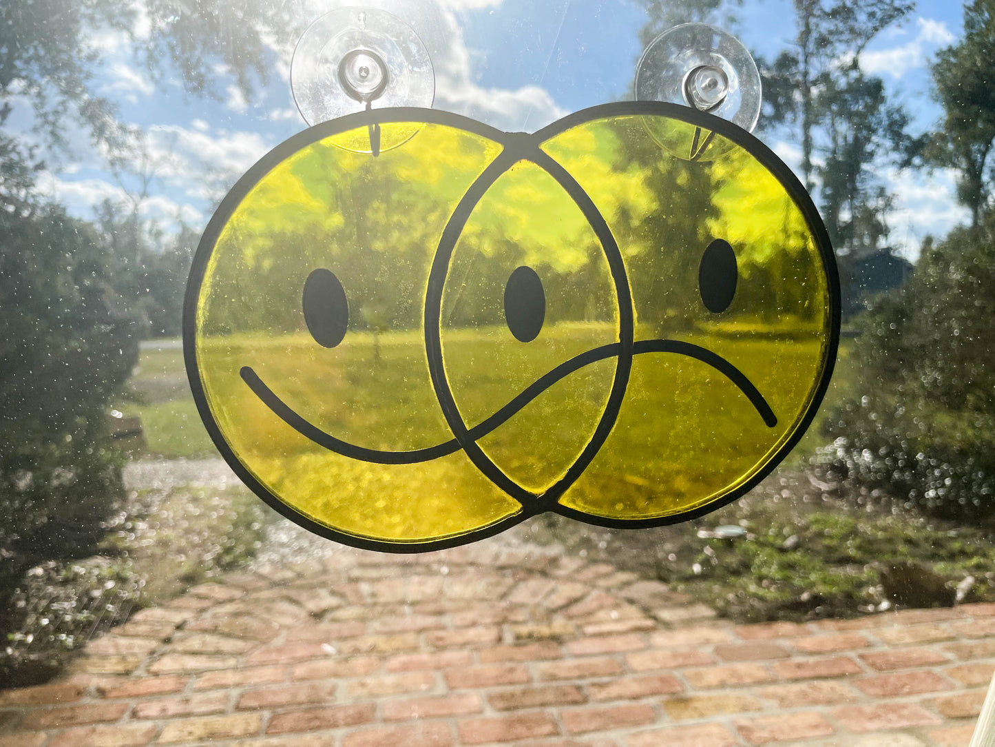 Smiley-Frowny Face Stained Glass Suncatcher (Transparent)