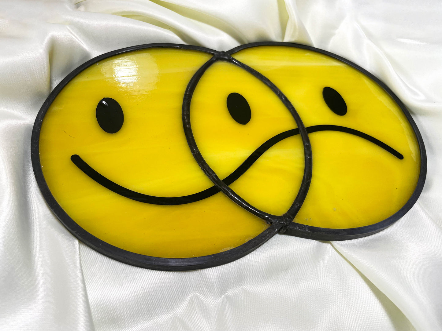 Smiley-Frowny Face Stained Glass Suncatcher (Wispy)