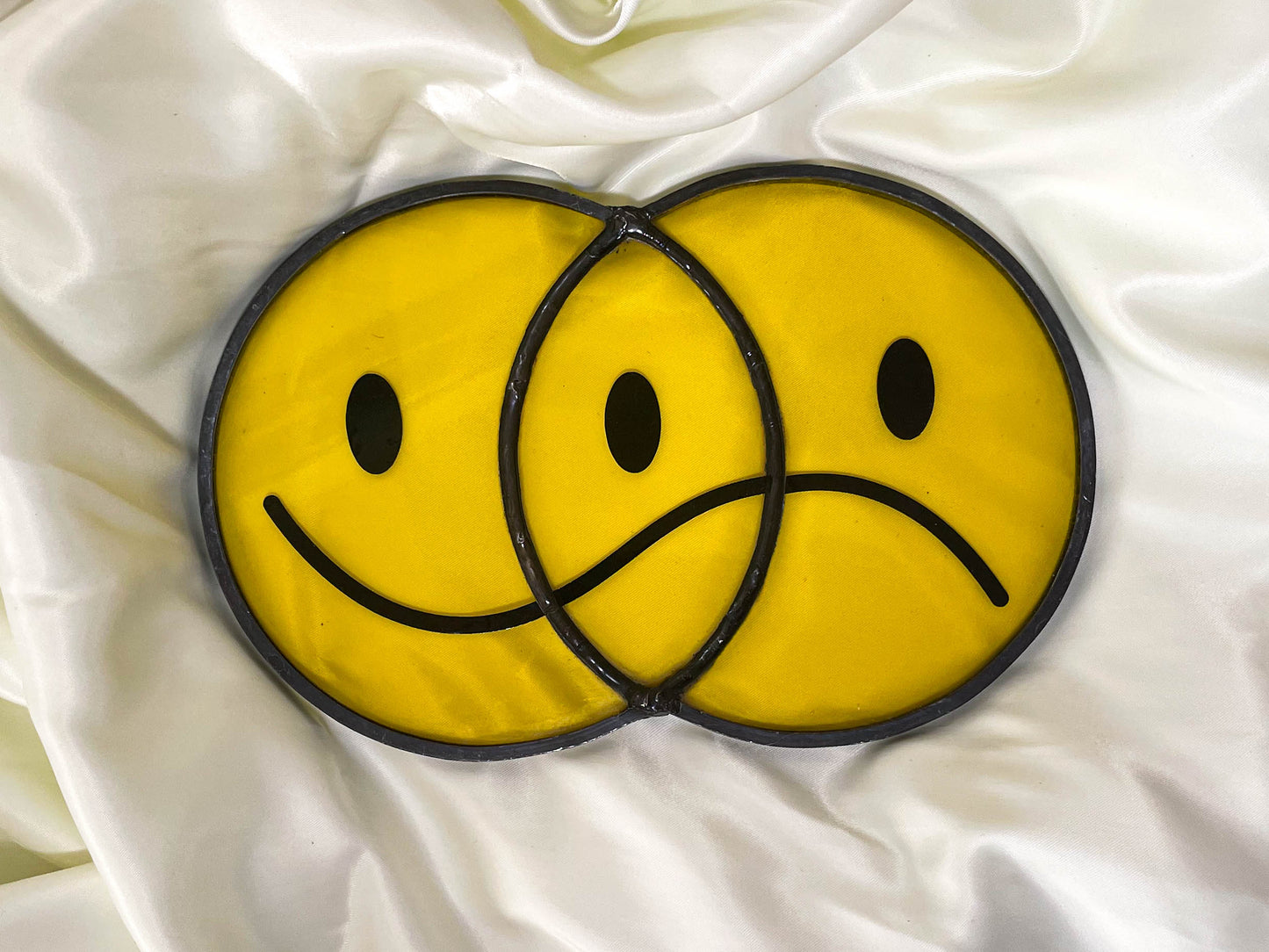 Smiley-Frowny Face Stained Glass Suncatcher (Transparent)