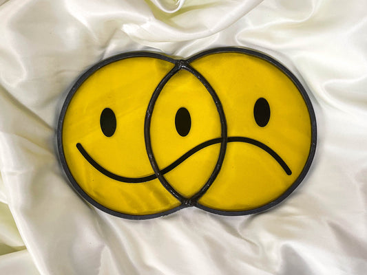 Smiley-Frowny Face Stained Glass Suncatcher (Transparent)