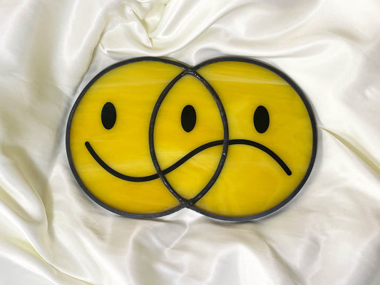 Smiley-Frowny Face Stained Glass Suncatcher (Wispy)