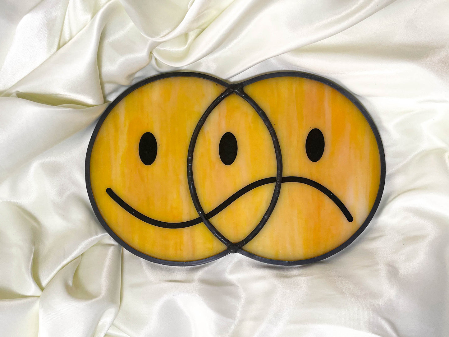 Smiley-Frowny Face Stained Glass Suncatcher (Opalescent)