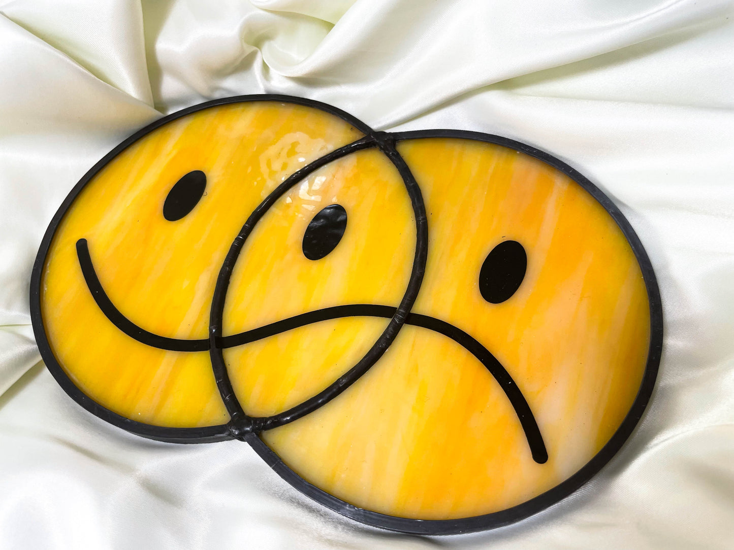 Smiley-Frowny Face Stained Glass Suncatcher (Opalescent)