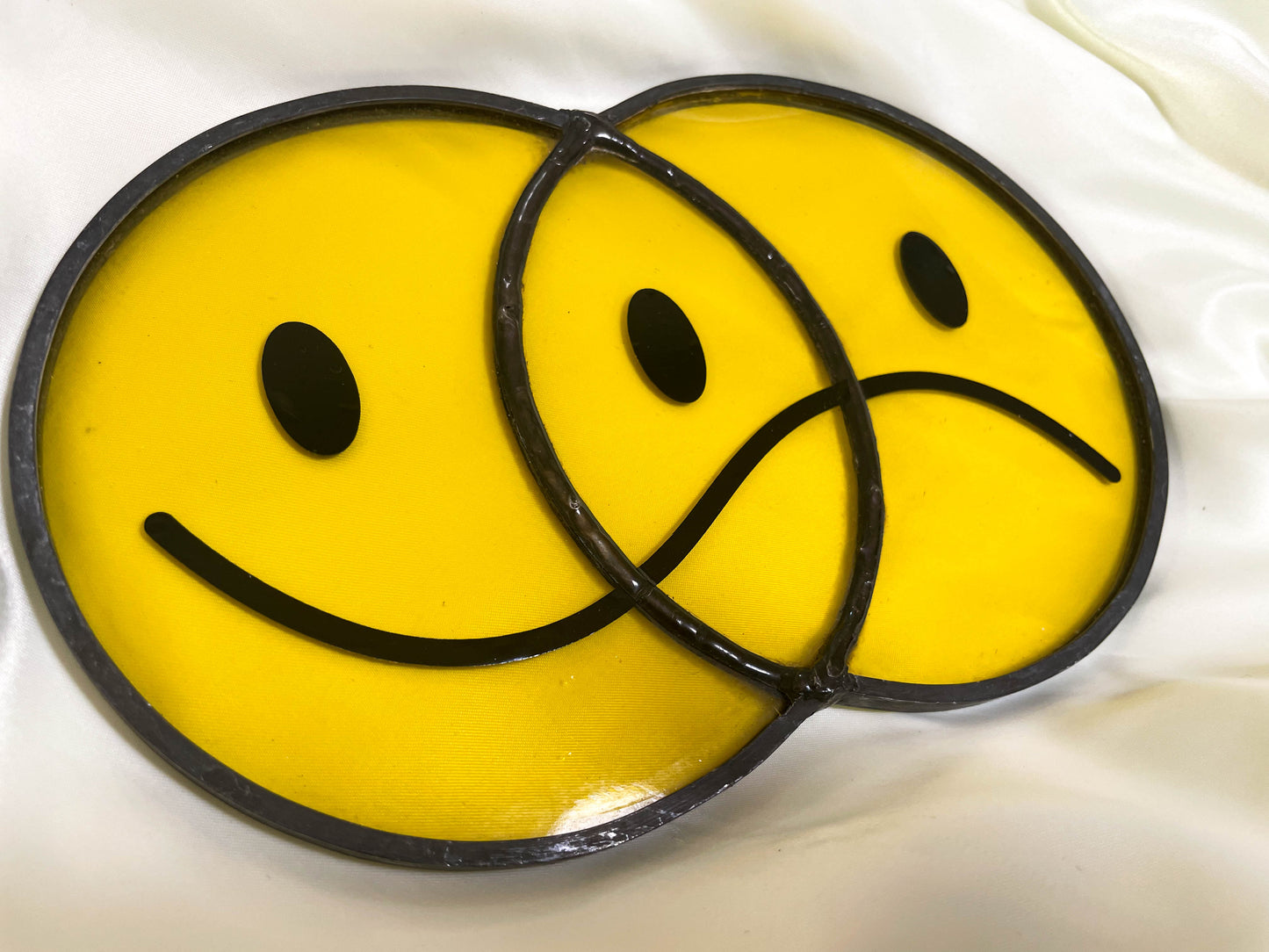 Smiley-Frowny Face Stained Glass Suncatcher (Transparent)