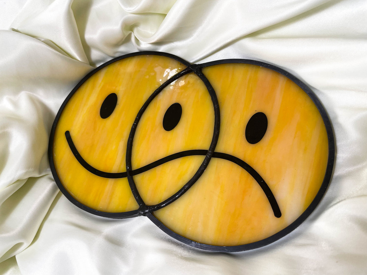 Smiley-Frowny Face Stained Glass Suncatcher (Opalescent)