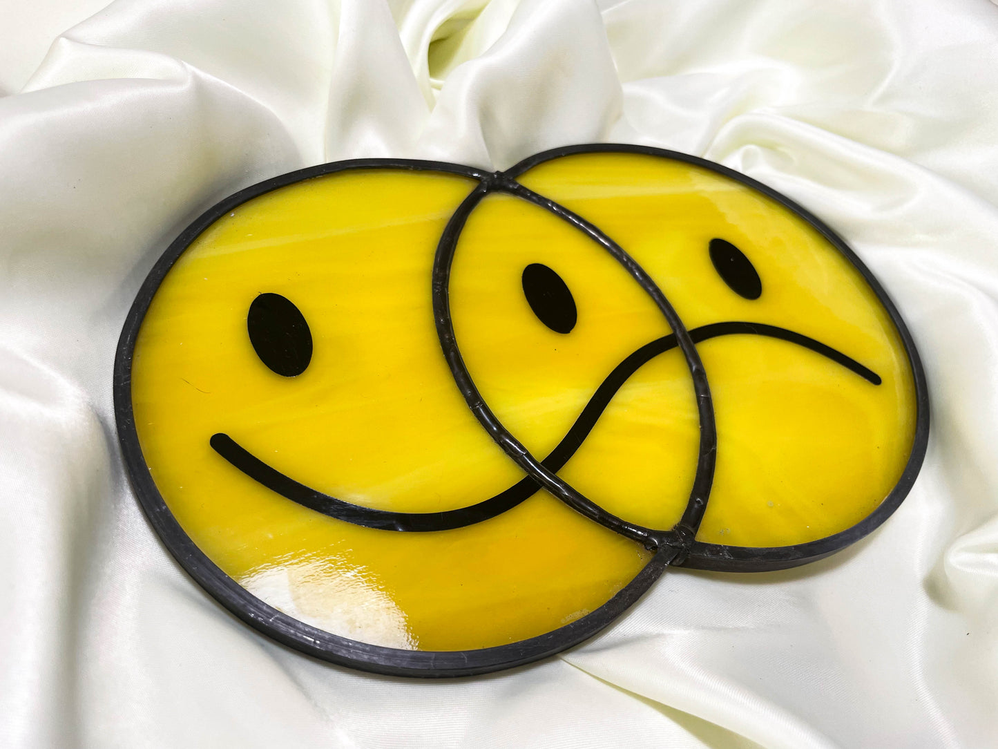 Smiley-Frowny Face Stained Glass Suncatcher (Wispy)