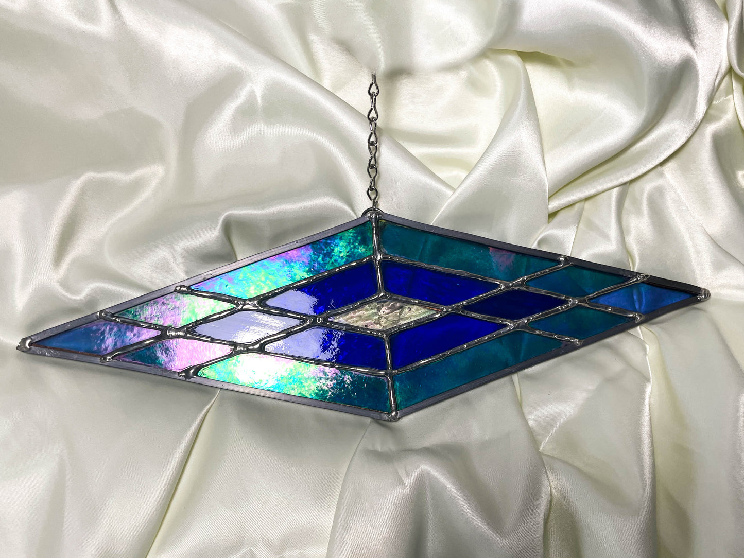 Iridescent Diamond Stained Glass Suncatcher