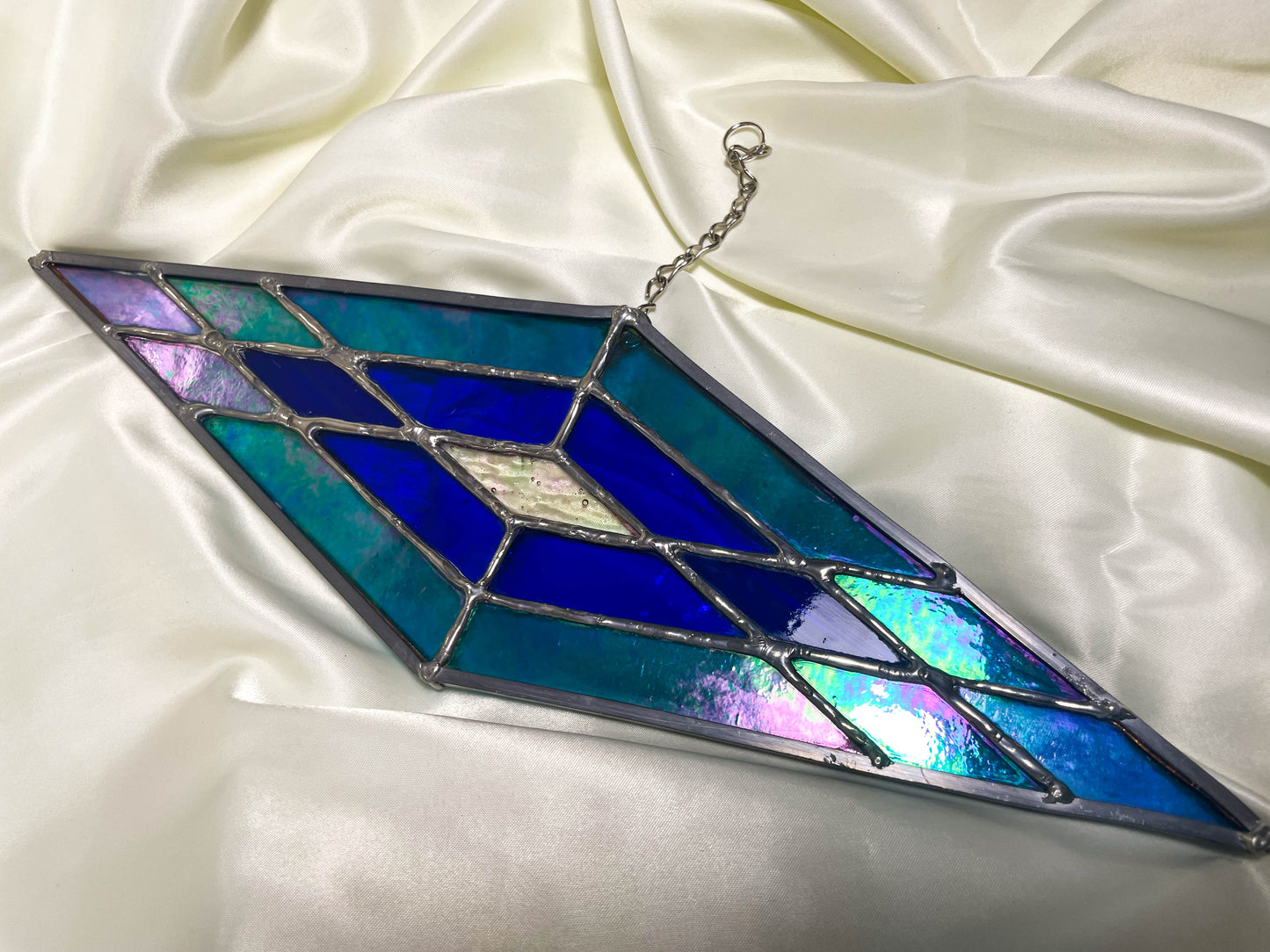 Iridescent Diamond Stained Glass Suncatcher