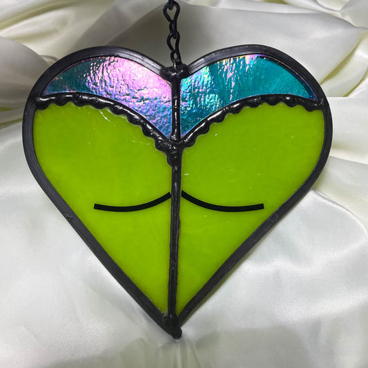 Green Toned Booty Heart Suncatcher