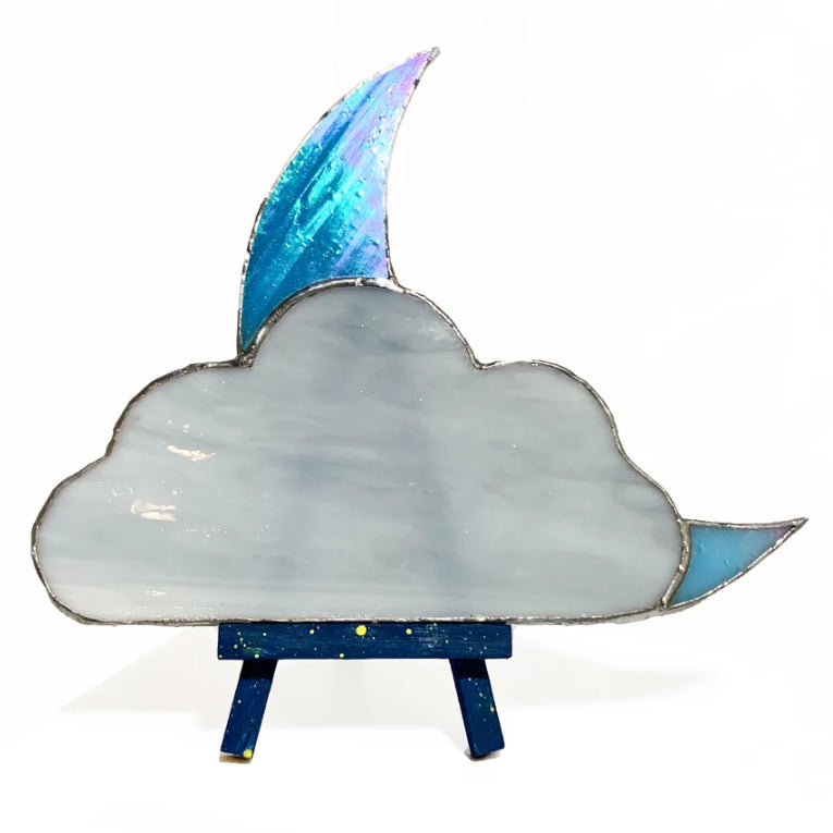 Iridescent Moon and Gray Cloud Stained Glass